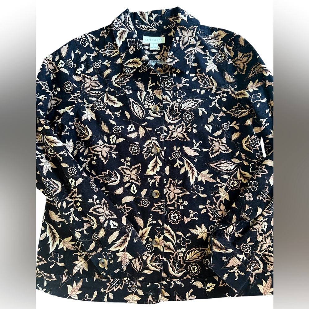 Fall Black and Tan Floral Jacket from Appleseed's Size Medium